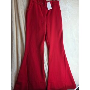 Anthropology SUGARLIPS Women Red High Waisted Flare Leg Belted Pants Size L NWT